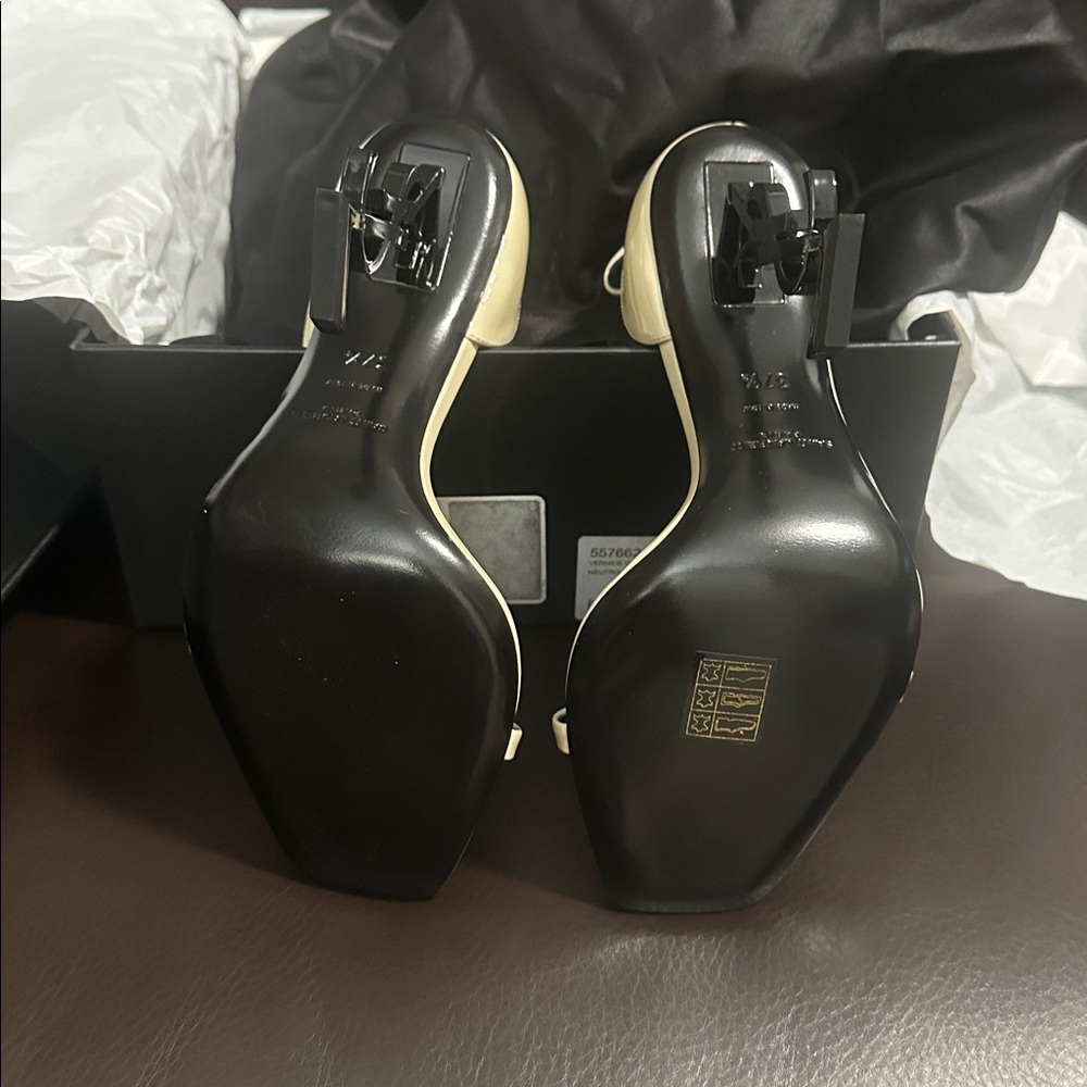 Women’s Saint Laurent Vernice Chiffon/Nero Lucido Neutro Opyum 110 YSL Heels - Picture 7 of 9